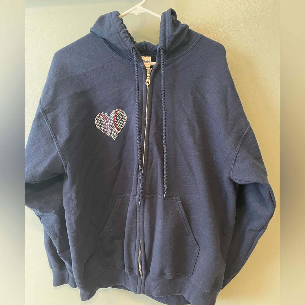 Gildan zip up dark blue sweatshirt baseball